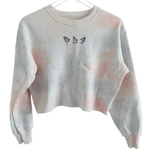 Hollister Pastel Tie-Dye Crop Floral Embroidery Sweatshirt